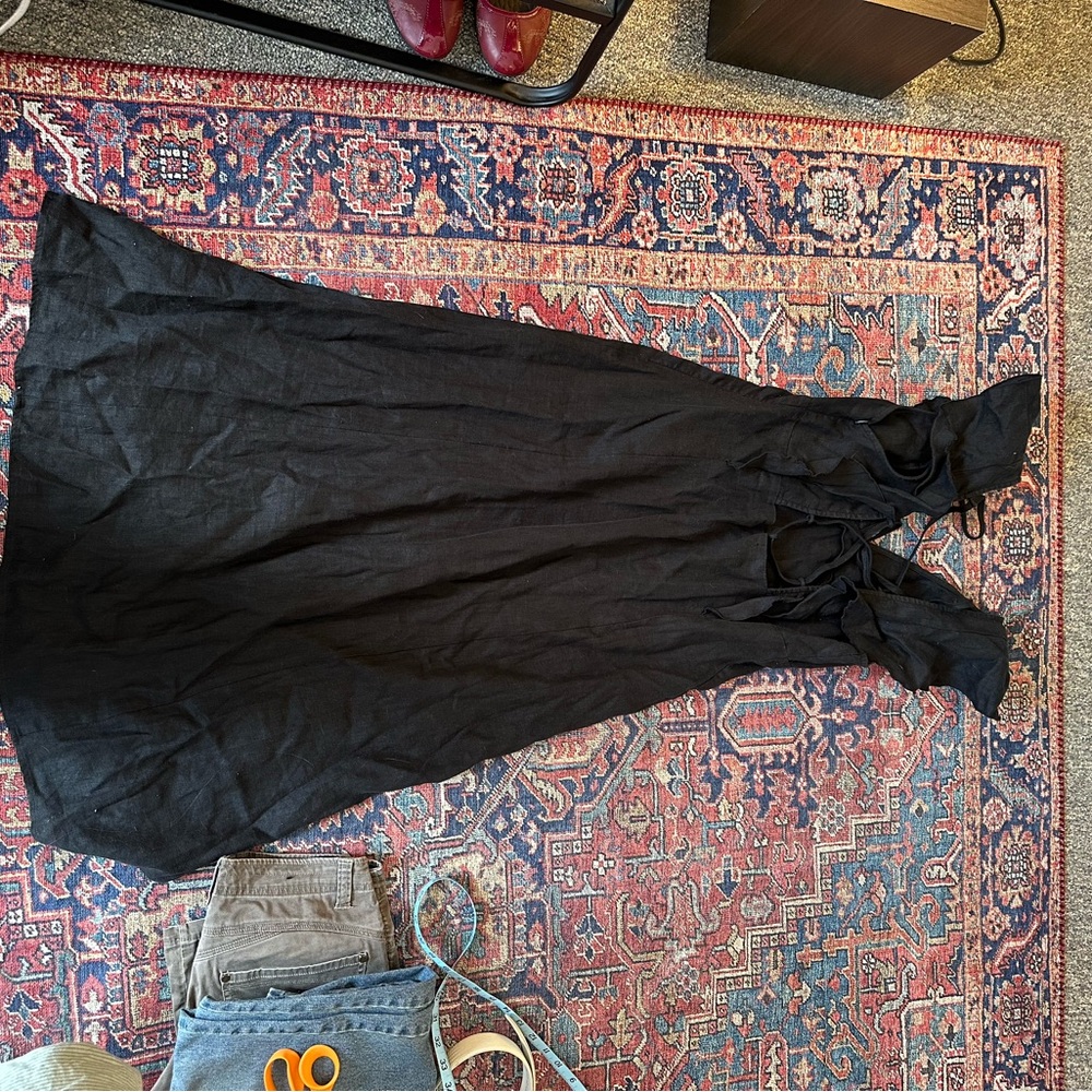 $268 NWT Rails Women's Black Constance Linen Flutter Sleeve Midi Dress Size L - Picture 6 of 8